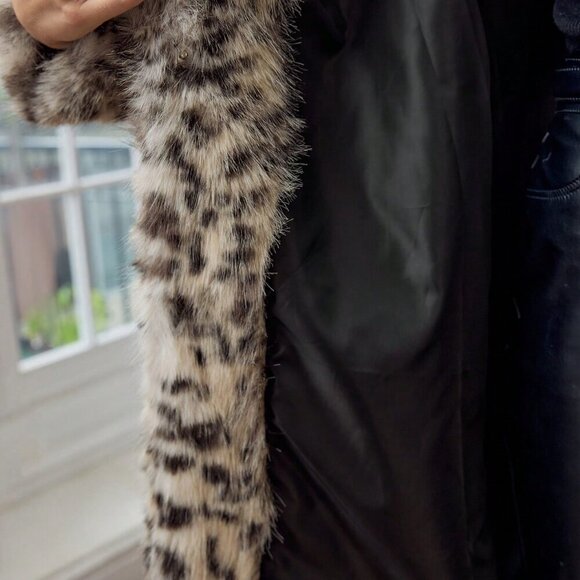 Multicolor Casual Women's Faux Fur Leopard Print Lapel Collar Long Coat - Picture 7 of 8